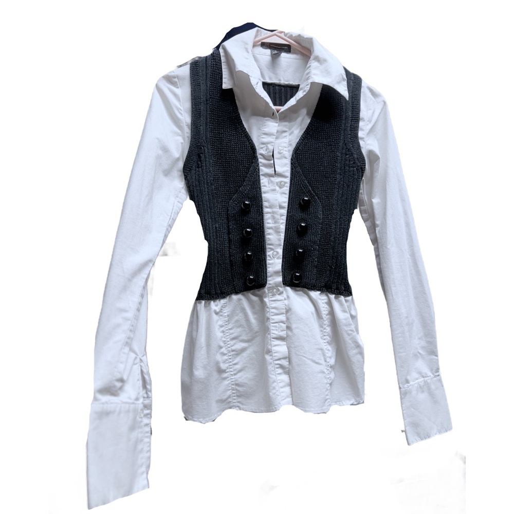 INC Cotton white button up with attached vest